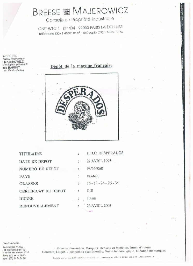 marque usurpee HDC DESPERADOS