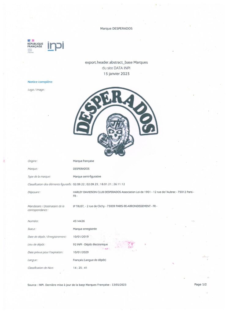 marque usurpee HDC DESPERADOS